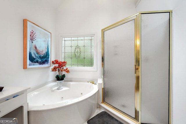 3714 Westbrooke Cir, Brookhaven, GA 30319 - bathroom with a stall shower, a whirlpool tub, and vanity