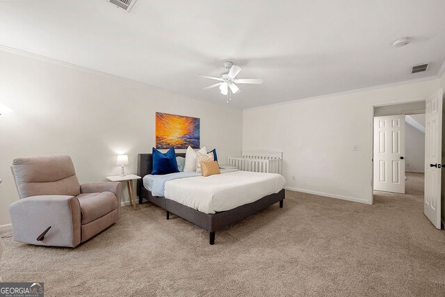 3714 Westbrooke Cir, Brookhaven, GA 30319 - carpeted bedroom featuring baseboards, ceiling fan, and ornamental molding