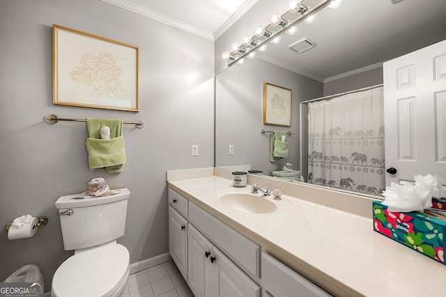 3714 Westbrooke Cir, Brookhaven, GA 30319 - bathroom with toilet, vanity, tile patterned flooring, crown molding, and baseboards