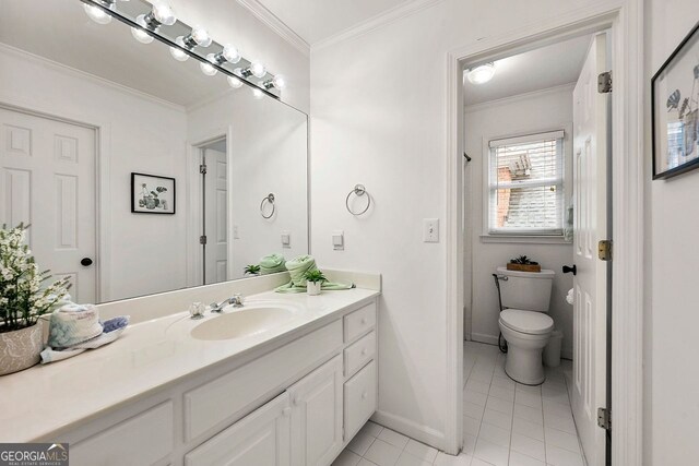 3714 Westbrooke Cir, Brookhaven, GA 30319 - full bathroom with vanity, tile patterned flooring, baseboards, crown molding, and toilet