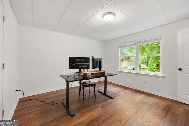 3714 Westbrooke Cir, Brookhaven, GA 30319 - office featuring a drop ceiling, hardwood / wood-style flooring, and baseboards