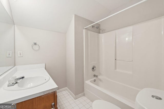 1177 Arlington Ave SW, Atlanta, GA 30310 - bathroom featuring toilet, vanity, baseboards, tile patterned flooring, and shower / bathtub combination