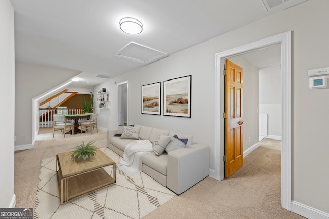 1451 Tappan Spur Dr, Watkinsville, GA 30677 - living room with carpet, attic access, and baseboards