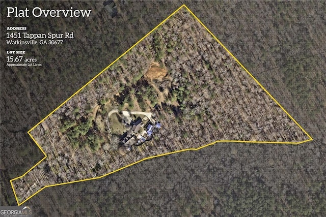 1451 Tappan Spur Dr, Watkinsville, GA 30677 - aerial map of property and surrounding area with property boundaries highlighted