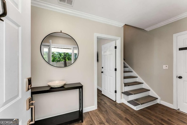 2356 Defoors Ferry Rd NW, Atlanta, GA 30318 - entrance foyer featuring ornamental molding, wood finished floors, stairs, and baseboards