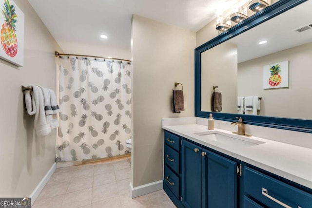 2356 Defoors Ferry Rd NW, Atlanta, GA 30318 - bathroom with vanity, baseboards, toilet, curtained shower, and recessed lighting