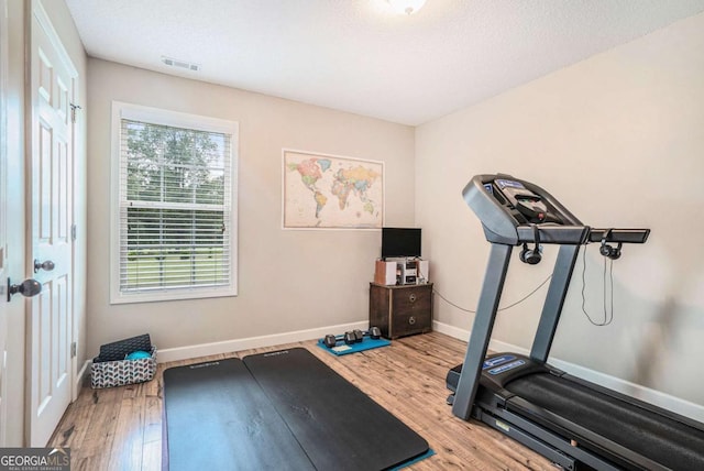 287 Jeremy Dr, Colbert, GA 30628 - workout area featuring wood finished floors, baseboards, and a textured ceiling