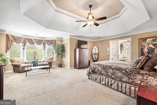 3495 Mill Bridge Dr, Marietta, GA 30062 - carpeted bedroom featuring a raised ceiling, ornamental molding, and baseboards