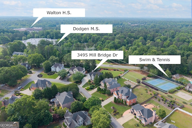 3495 Mill Bridge Dr, Marietta, GA 30062 - aerial perspective of suburban area featuring a heavily wooded area