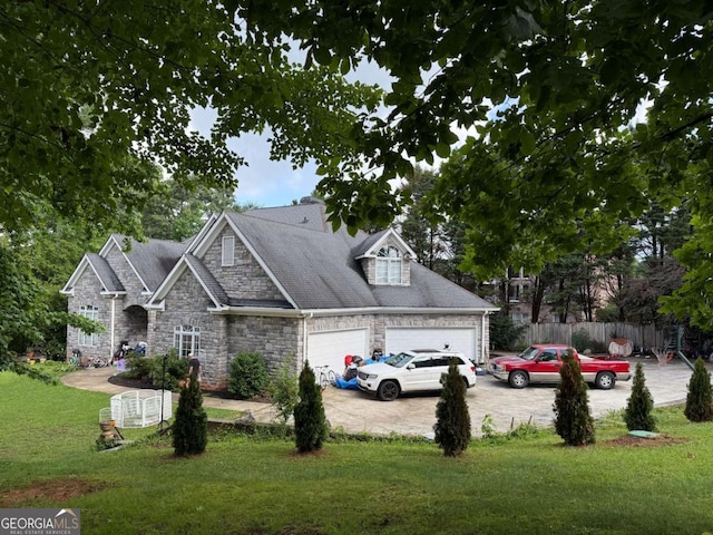 3393 Childers Rd NE, Roswell, GA 30075 - view of front of home with stone siding, an attached garage, and concrete driveway