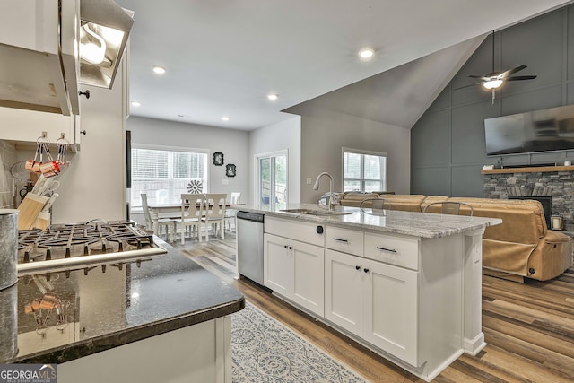 390 Cushing St, Senoia, GA 30276 - kitchen featuring a sink, plenty of natural light, appliances with stainless steel finishes, wood finished floors, and recessed lighting