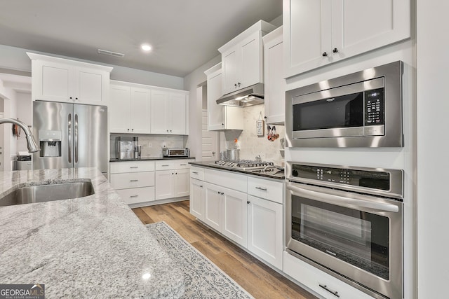 390 Cushing St, Senoia, GA 30276 - kitchen featuring stainless steel appliances, light wood-type flooring, a sink, and white cabinets