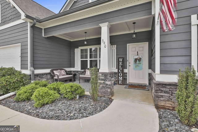 390 Cushing St, Senoia, GA 30276 - property entrance featuring a porch and stone siding
