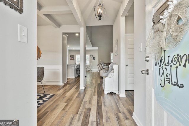 390 Cushing St, Senoia, GA 30276 - entryway with wood finished floors and beamed ceiling