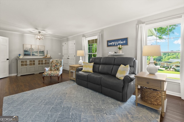 2121 Elysian Cir, Gainesville, GA 30501 - living room with healthy amount of natural light, wood finished floors, ornamental molding, and baseboards