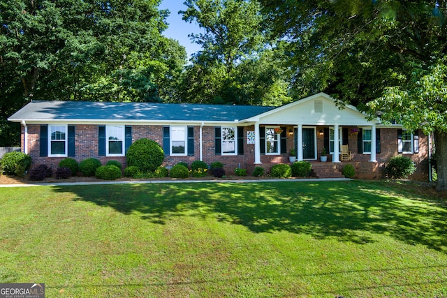 2121 Elysian Cir, Gainesville, GA 30501 - ranch-style home featuring covered porch, a front yard, and brick siding