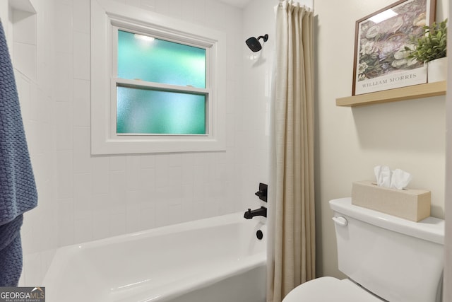 2121 Elysian Cir, Gainesville, GA 30501 - bathroom featuring shower / tub combo with curtain and toilet