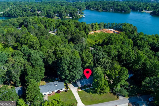 2121 Elysian Cir, Gainesville, GA 30501 - aerial view of property's location featuring a heavily wooded area and a nearby body of water