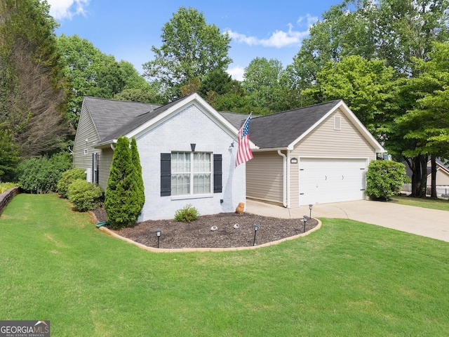 7277 Plum Creek Dr, Gainesville, GA 30507 - view of front of home featuring concrete driveway, a shingled roof, a front yard, and an attached garage