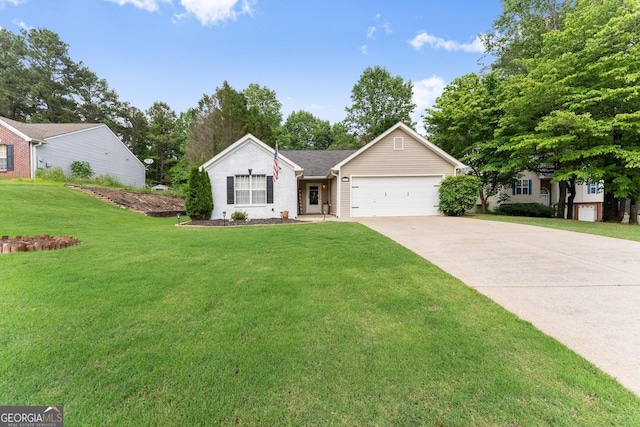 7277 Plum Creek Dr, Gainesville, GA 30507 - view of front of property with a garage, concrete driveway, and a front lawn