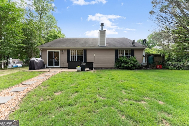 7277 Plum Creek Dr, Gainesville, GA 30507 - back of house featuring a patio area, a lawn, and a chimney
