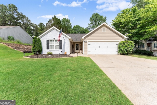 7277 Plum Creek Dr, Gainesville, GA 30507 - ranch-style home with an attached garage, driveway, and a front yard