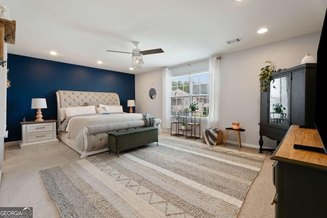 3420 Griffin Way, Cumming, GA 30040 - bedroom featuring light colored carpet, recessed lighting, baseboards, and a ceiling fan
