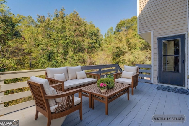 2436 Green Hollow Ct, Conyers, GA 30012 - deck featuring outdoor lounge area and a view of trees