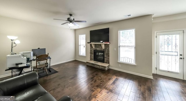8744 Hamil Ct, Douglasville, GA 30135 - living room with healthy amount of natural light, a ceiling fan, and baseboards