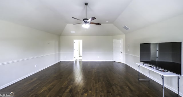 8744 Hamil Ct, Douglasville, GA 30135 - unfurnished living room with ceiling fan, wood finished floors, lofted ceiling, and baseboards