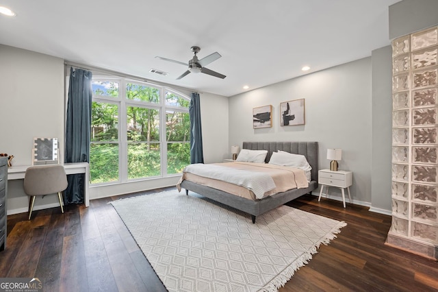 1308 NE Fernwood Cir NE, Atlanta, GA 30319 - bedroom featuring hardwood / wood-style flooring, recessed lighting, a ceiling fan, baseboards, and an office area