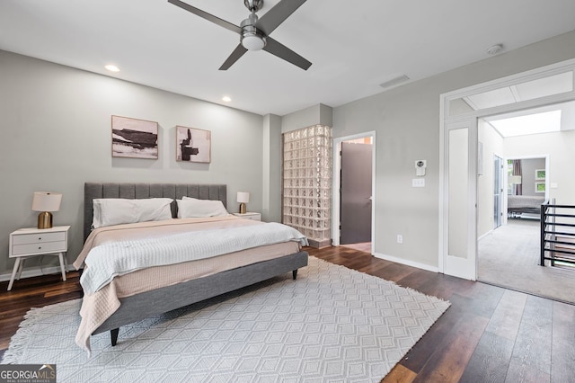 1308 NE Fernwood Cir NE, Atlanta, GA 30319 - bedroom featuring hardwood / wood-style floors, recessed lighting, baseboards, and a ceiling fan
