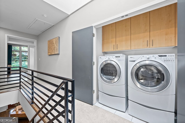 1308 NE Fernwood Cir NE, Atlanta, GA 30319 - laundry area with cabinet space, attic access, and washing machine and dryer