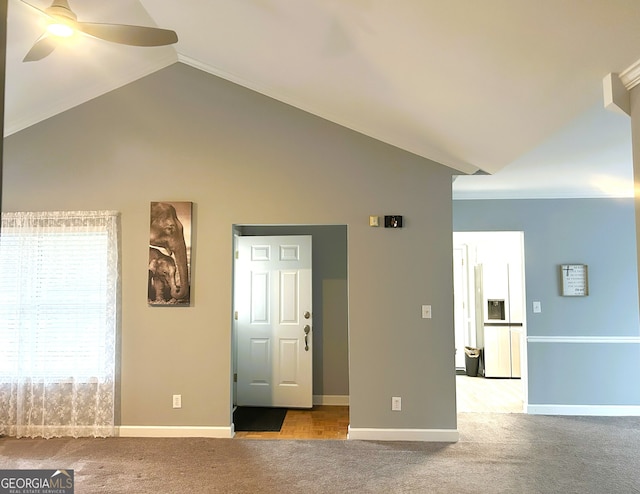 165 Woodgate Cir, Fayetteville, GA 30214 - carpeted empty room with a ceiling fan, baseboards, crown molding, and high vaulted ceiling