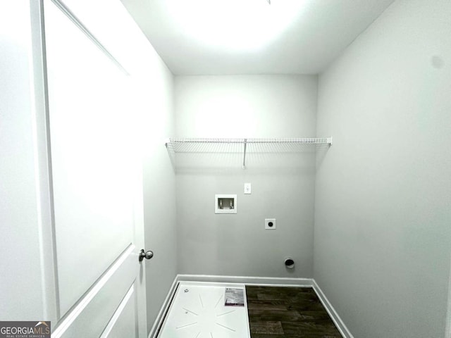 364 Dublin Way, Dallas, GA 30132 - laundry room with washer hookup, electric dryer hookup, baseboards, and wood finished floors