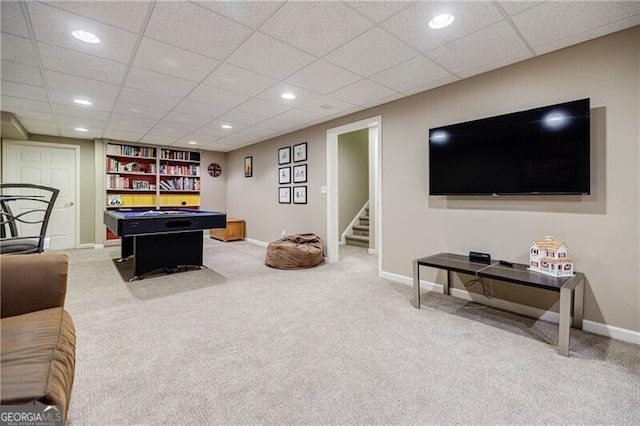 3620 Chartwell Dr, Suwanee, GA 30024 - playroom with carpet, baseboards, recessed lighting, a paneled ceiling, and pool table