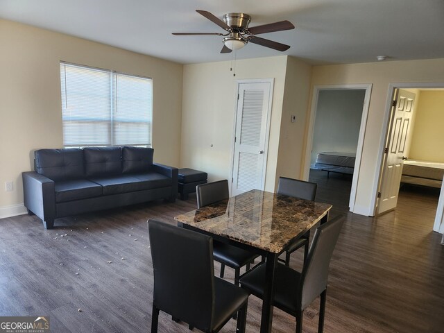 108 Ronald Pride, Fort Valley, GA 31030 - dining space featuring dark wood-style flooring, baseboards, and a ceiling fan