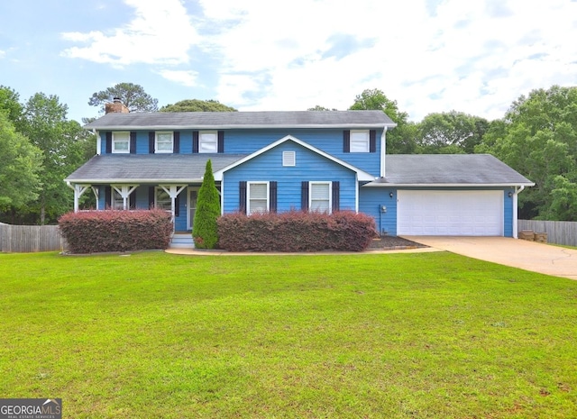 108 Country Acres Ct, Mcdonough, GA 30253 - view of front of property with a garage, a chimney, driveway, and a porch