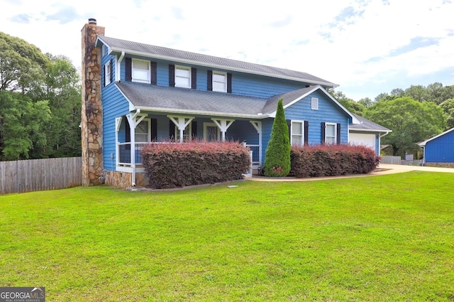 108 Country Acres Ct, Mcdonough, GA 30253 - view of front of house featuring a chimney, concrete driveway, a garage, and a porch