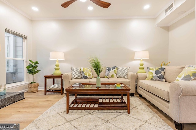 2012 Variations Dr NE, Atlanta, GA 30329 - living room featuring wood finished floors, ornamental molding, ceiling fan, baseboards, and recessed lighting
