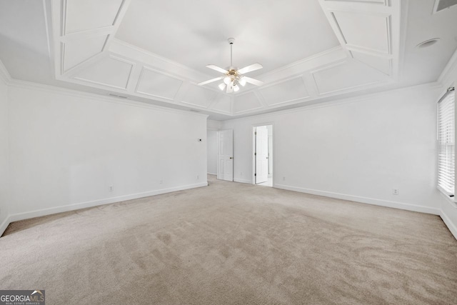 5190 Beech Forest Dr, Lilburn, GA 30047 - empty room featuring coffered ceiling, attic access, ceiling fan, carpet floors, and baseboards