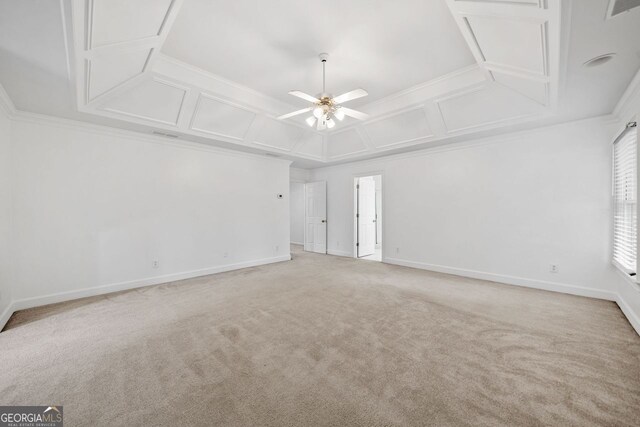 5190 Beech Forest Dr, Lilburn, GA 30047 - carpeted empty room featuring coffered ceiling, attic access, a ceiling fan, and ornamental molding