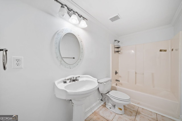 5190 Beech Forest Dr, Lilburn, GA 30047 - bathroom featuring crown molding, bathing tub / shower combination, and tile patterned flooring