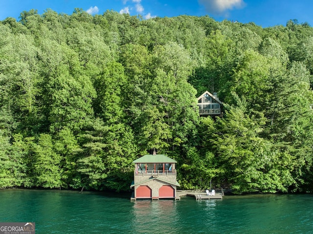 1088 Murray Cove Rd, Tiger, GA 30576 - water view with a forest, a gazebo, and a boat dock
