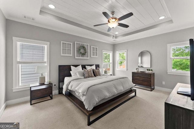 1104 Victoria St NE, Atlanta, GA 30319 - bedroom featuring a raised ceiling, carpet floors, baseboards, recessed lighting, and ceiling fan