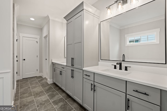 4002 Potter Way, Woodstock, GA 30188 - full bath featuring ornamental molding, double vanity, baseboards, and recessed lighting