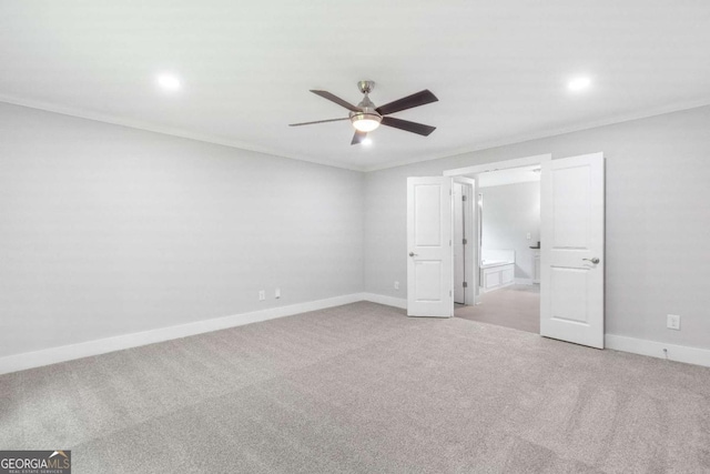 347 Chip Rd, Stone Mountain, GA 30087 - unfurnished bedroom with recessed lighting, carpet floors, crown molding, connected bathroom, and baseboards