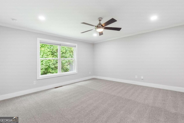 347 Chip Rd, Stone Mountain, GA 30087 - carpeted spare room with ornamental molding, baseboards, recessed lighting, and a ceiling fan