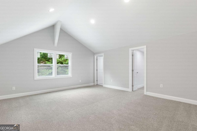 347 Chip Rd, Stone Mountain, GA 30087 - bonus room featuring baseboards, light colored carpet, vaulted ceiling, and recessed lighting