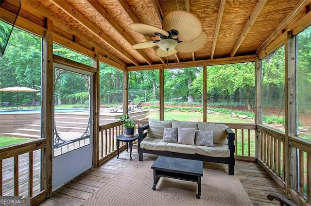 123 Mill Ln, Dallas, GA 30157 - sunroom / solarium with a ceiling fan, an outdoor living space, and plenty of natural light
